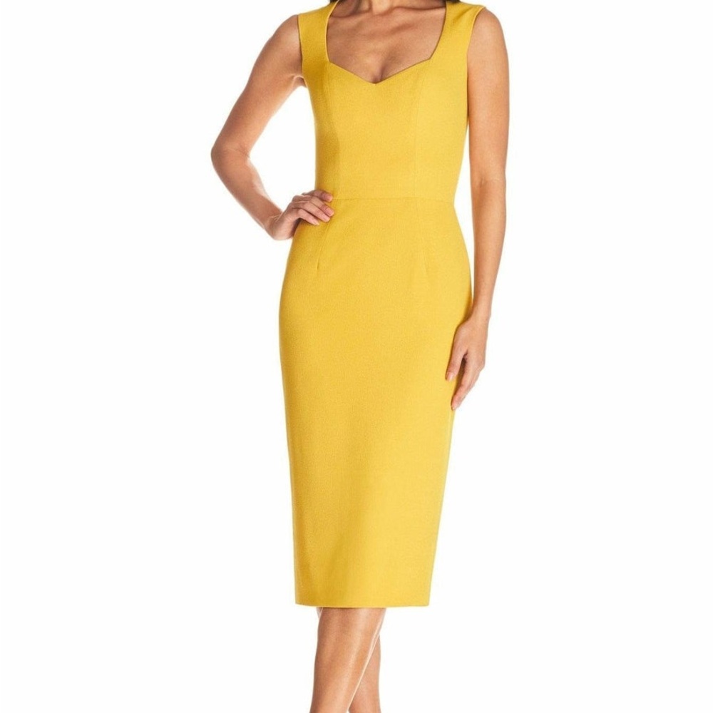 DRESS THE POPULATION Elle Yellow Fitted Sweetheart Midi Dress